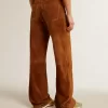 Damenhose aus tabakfarbenem Spaltleder