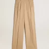 Damenhose aus Wollgabardine in Sand