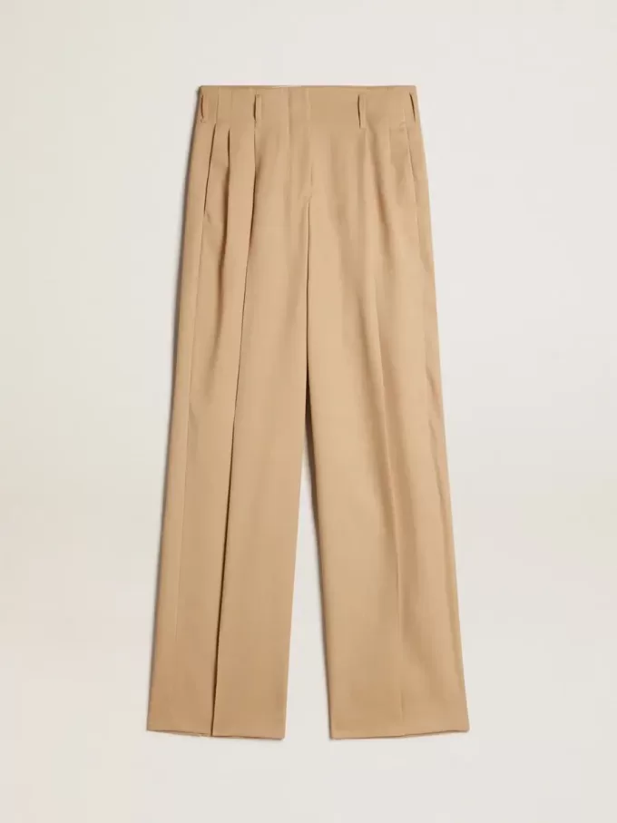 Damenhose aus Wollgabardine in Sand