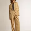 Damenhose aus Wollgabardine in Sand