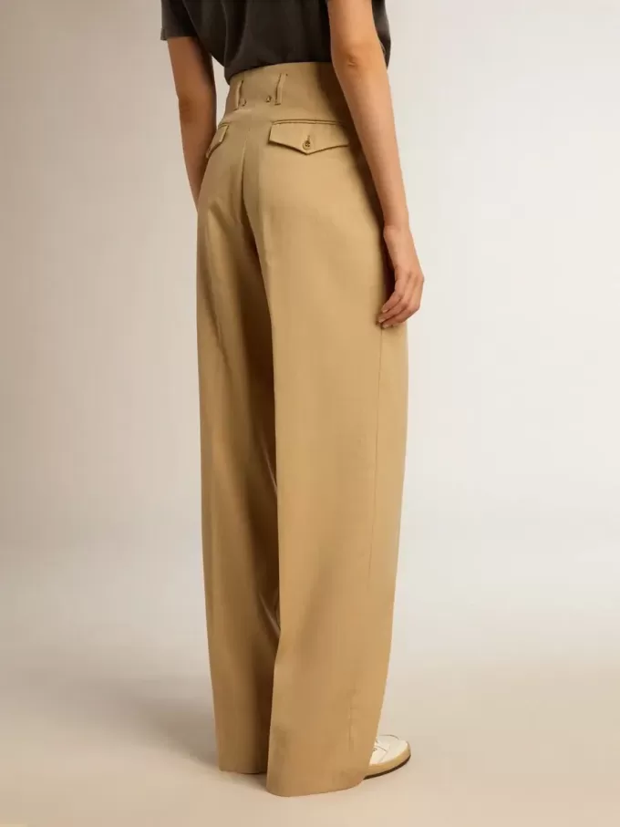 Damenhose aus Wollgabardine in Sand