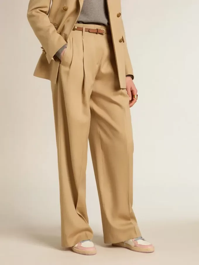 Damenhose aus Wollgabardine in Sand