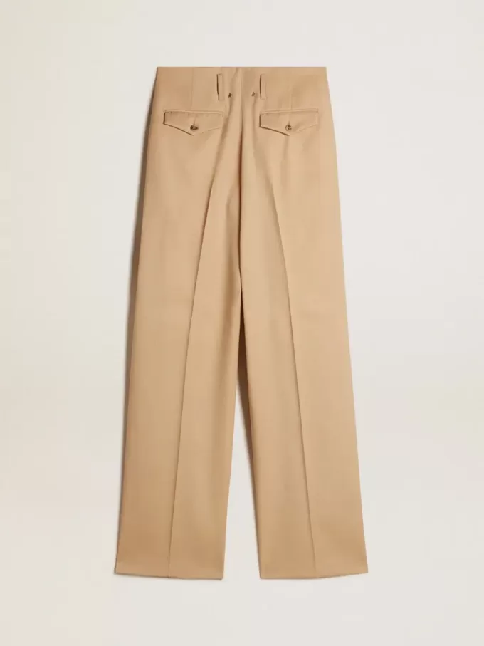 Damenhose aus Wollgabardine in Sand