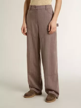 Damenhose aus Wollmischung in Hellbraun mit Mikro-Chevronmuster