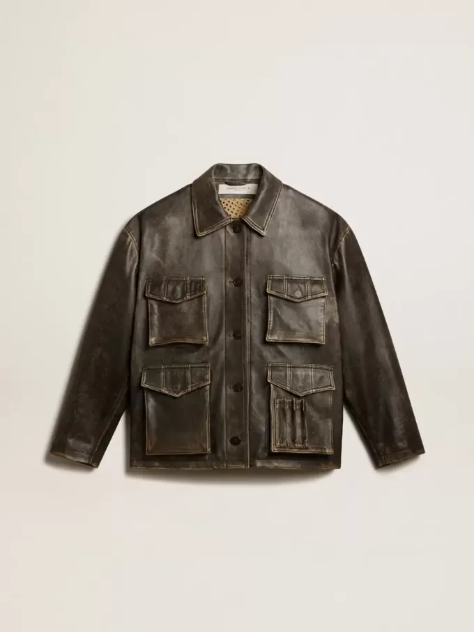 Damenjacke aus gealtertem braunem Nappaleder Damenjacke aus gealtertem braunem Nappaleder