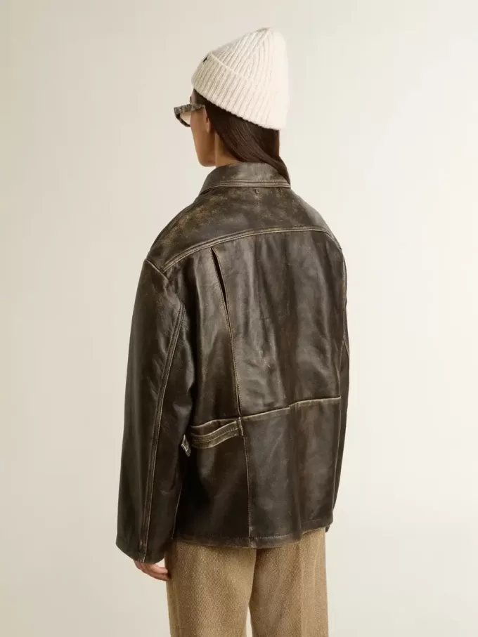 Damenjacke aus gealtertem braunem Nappaleder Damenjacke aus gealtertem braunem Nappaleder