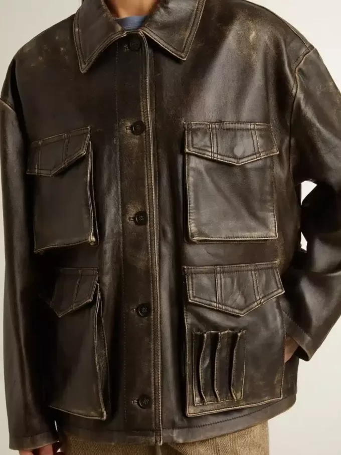 Damenjacke aus gealtertem braunem Nappaleder Damenjacke aus gealtertem braunem Nappaleder