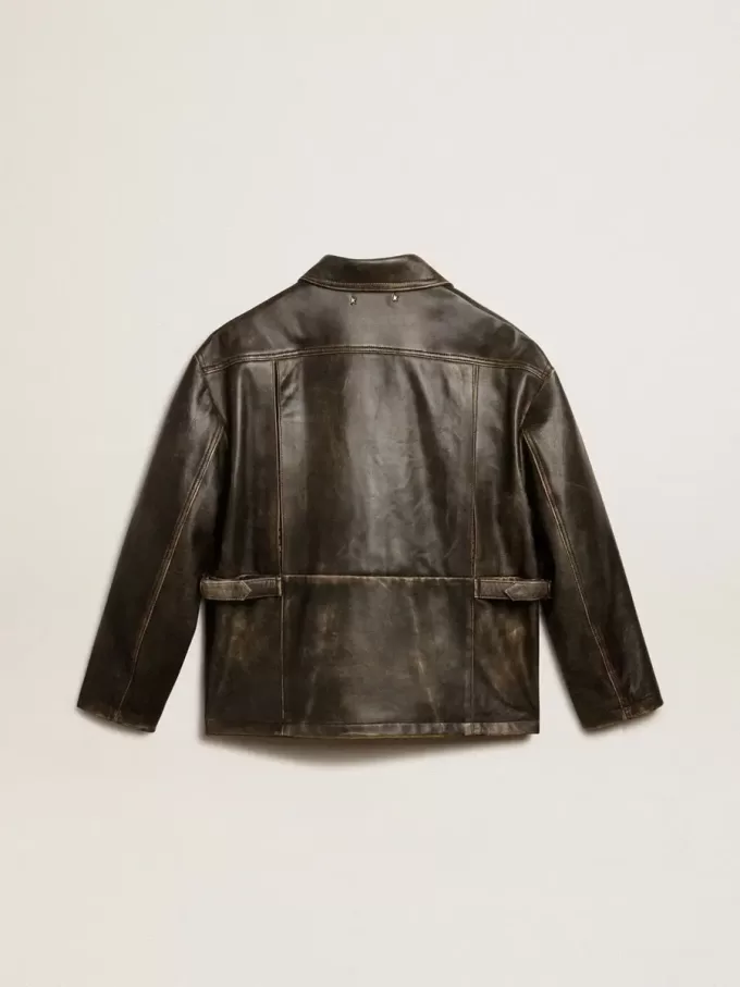 Damenjacke aus gealtertem braunem Nappaleder Damenjacke aus gealtertem braunem Nappaleder
