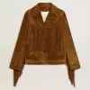 Damenjacke aus tabakfarbenem Wildleder mit Fransen Damenjacke aus tabakfarbenem Wildleder mit Fransen