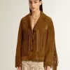 Damenjacke aus tabakfarbenem Wildleder mit Fransen Damenjacke aus tabakfarbenem Wildleder mit Fransen