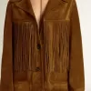 Damenjacke aus tabakfarbenem Wildleder mit Fransen Damenjacke aus tabakfarbenem Wildleder mit Fransen