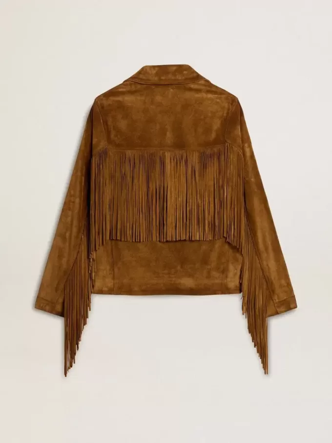 Damenjacke aus tabakfarbenem Wildleder mit Fransen Damenjacke aus tabakfarbenem Wildleder mit Fransen