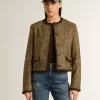 Damenjacke „Journey” aus Wolltweed mit Details aus kaffeefarbenem Wildleder Damenjacke „Journey” aus Wolltweed mit Details aus kaffeefarbenem Wildleder