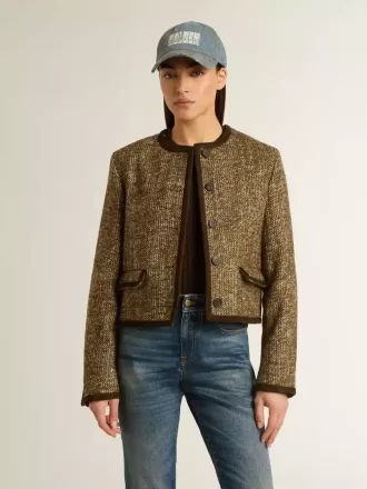 Damenjacke „Journey” aus Wolltweed mit Details aus kaffeefarbenem Wildleder