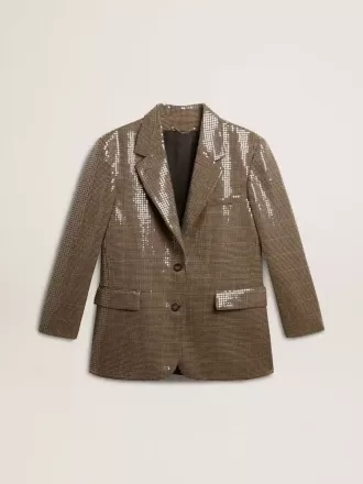 Damenjacke mit Hahnentrittmuster und durchgehender Paillettenstickerei