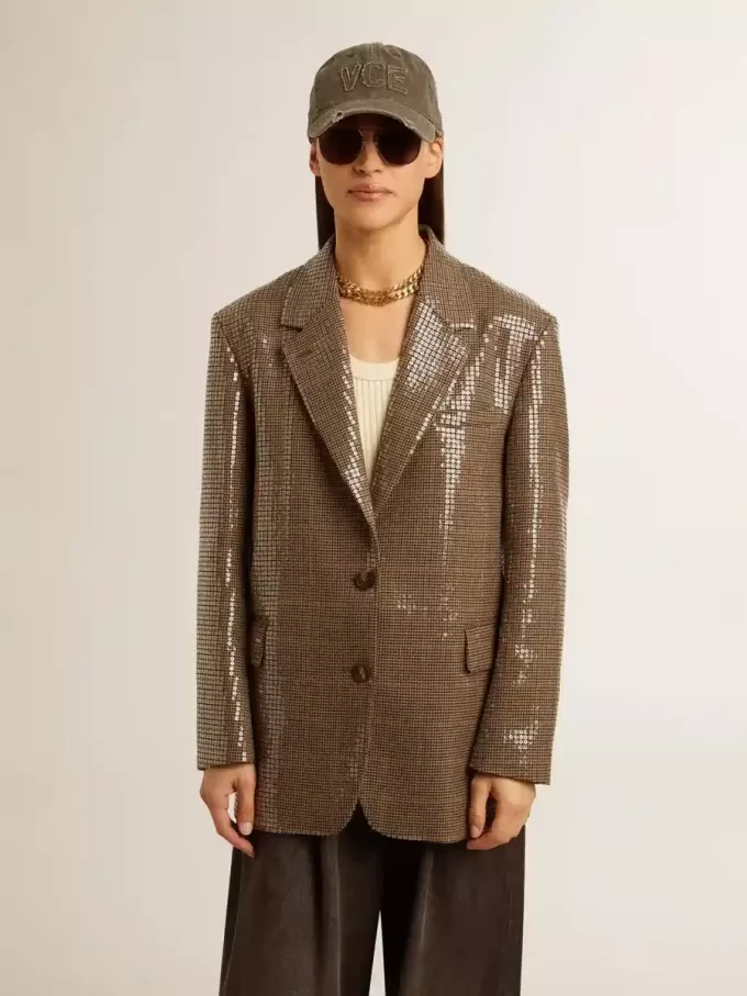 Damenjacke mit Hahnentrittmuster und durchgehender Paillettenstickerei Damenjacke mit Hahnentrittmuster und durchgehender Paillettenstickerei
