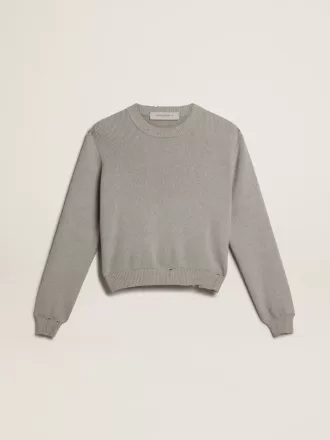 Damenpullover mit Rundhalsausschnitt aus grauer Baumwolle