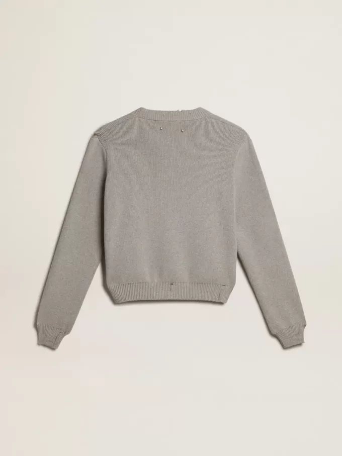 Damenpullover mit Rundhalsausschnitt aus grauer Baumwolle