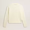 Damenpullover mit Rundhalsausschnitt aus weißer Merinowolle mit Kristallen Damenpullover mit Rundhalsausschnitt aus weißer Merinowolle mit Kristallen