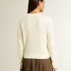 Damenpullover mit Rundhalsausschnitt aus weißer Merinowolle mit Kristallen Damenpullover mit Rundhalsausschnitt aus weißer Merinowolle mit Kristallen