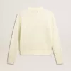 Damenpullover mit Rundhalsausschnitt aus weißer Merinowolle mit Kristallen Damenpullover mit Rundhalsausschnitt aus weißer Merinowolle mit Kristallen