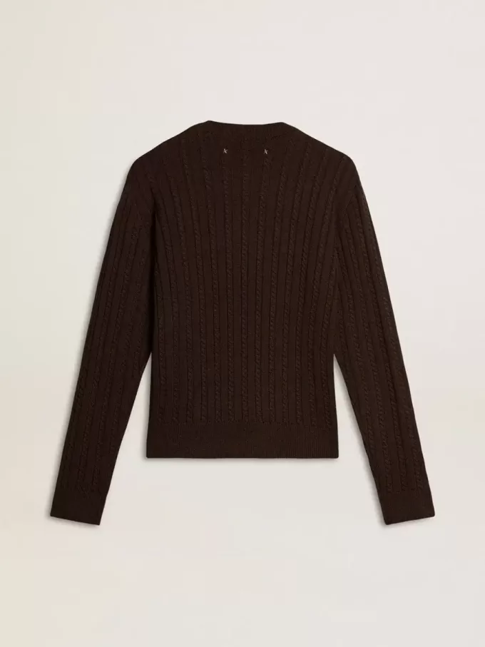 Damenpullover mit Rundhalsausschnitt aus Wollmischung mit goldenen Knöpfen Damenpullover mit Rundhalsausschnitt aus Wollmischung mit goldenen Knöpfen