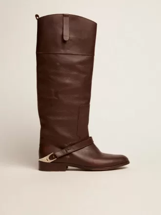 Damenstiefel Charlie aus dunkelbraunem Leder mit Klammer am Absatz