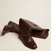 Damenstiefel Charlie aus dunkelbraunem Leder mit Klammer am Absatz Damenstiefel Charlie aus dunkelbraunem Leder mit Klammer am Absatz