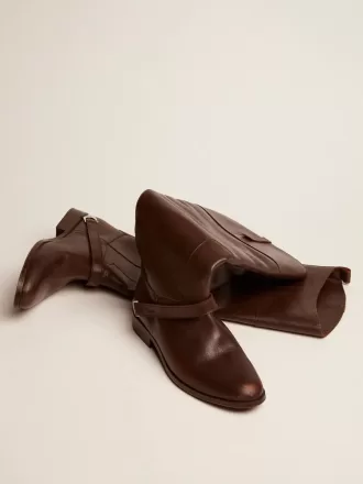 Damenstiefel Charlie aus dunkelbraunem Leder mit Klammer am Absatz