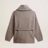 Damenstrickjacke aus grau melierter Wolle mit Stickerei auf der Vorderseite