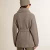Damenstrickjacke aus grau melierter Wolle mit Stickerei auf der Vorderseite