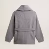 Damenstrickjacke aus grau melierter Wolle mit Stickerei auf der Vorderseite