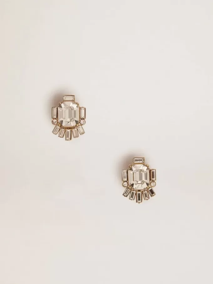 Déco-Ohrstecker für Damen in Antikgold mit Kristallen Déco-Ohrstecker für Damen in Antikgold mit Kristallen