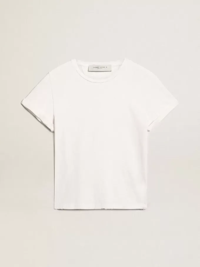 Distressed Regular-Fit-Damen-T-Shirt in Weiß Distressed Regular-Fit-Damen-T-Shirt in Weiß