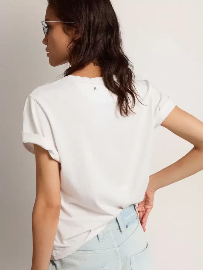 Distressed Regular-Fit-Damen-T-Shirt in Weiß Distressed Regular-Fit-Damen-T-Shirt in Weiß