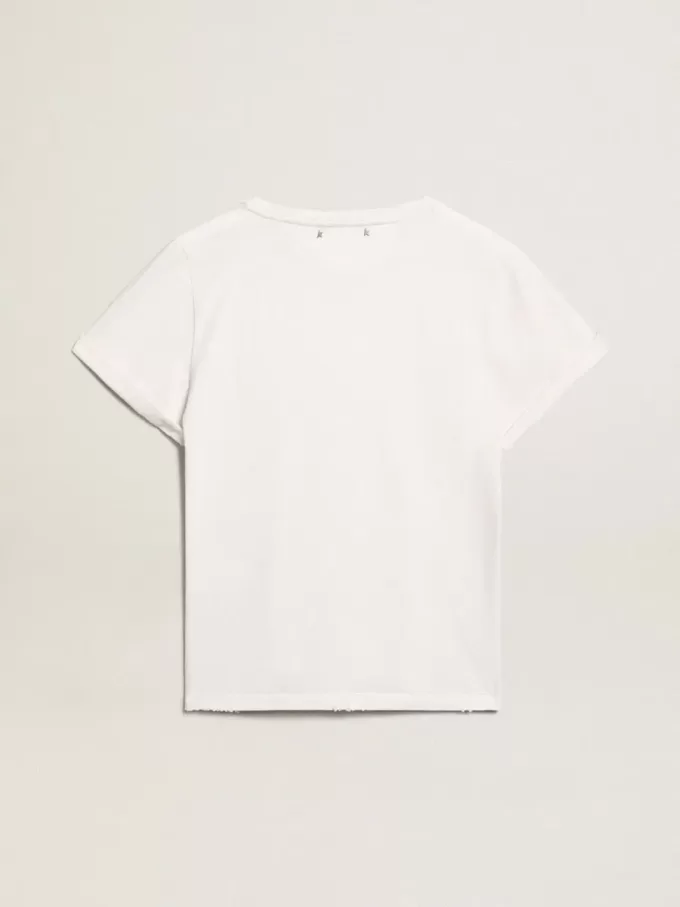 Distressed Regular-Fit-Damen-T-Shirt in Weiß Distressed Regular-Fit-Damen-T-Shirt in Weiß