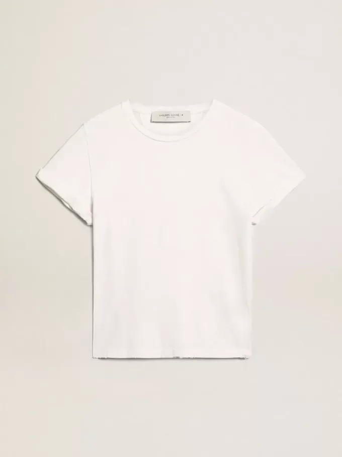 Distressed Slim-Fit-T-Shirt für Damen in Weiß