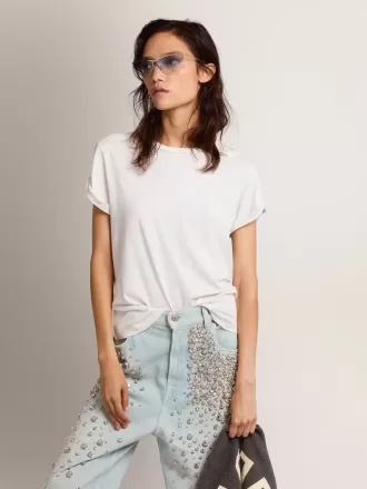 Distressed Slim-Fit-T-Shirt für Damen in Weiß