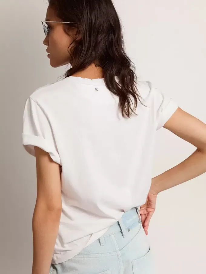 Distressed Slim-Fit-T-Shirt für Damen in Weiß