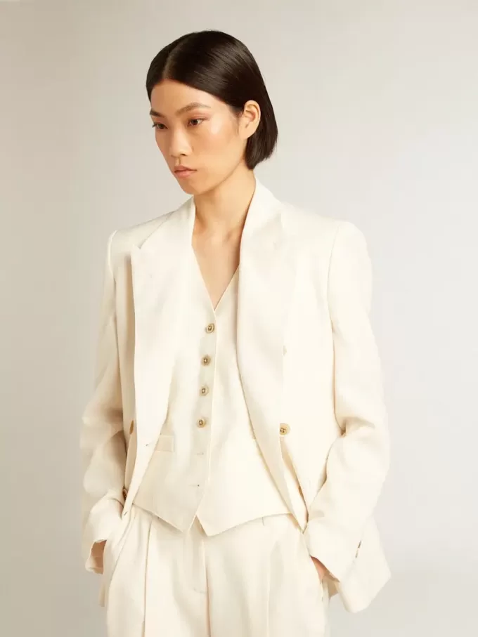 Doppelreihiger Blazer für Damen in Antikweiß