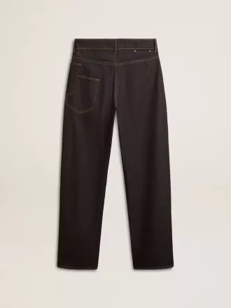 Dunkelblaue Herrenjeans mit weitem Bein aus einmal gewaschenem Denim
