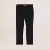 Dunkelblaue Zigarettenhose für Damen aus Wolle