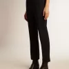 Dunkelblaue Zigarettenhose für Damen aus Wolle