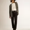 Dunkelblaue Zigarettenhose für Damen aus Wolle