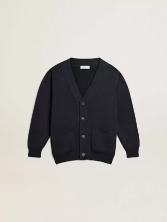 Dunkelblauer Baumwollcardigan mit Logo auf der Rückseite