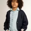 Dunkelblauer Baumwollcardigan mit Logo auf der Rückseite