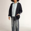 Dunkelblauer Baumwollcardigan mit Logo auf der Rückseite