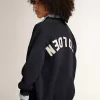 Dunkelblauer Baumwollcardigan mit Logo auf der Rückseite