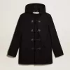 Dunkelblauer Dufflecoat aus Wolle mit Kapuze und Knebelverschluss Dunkelblauer Dufflecoat aus Wolle mit Kapuze und Knebelverschluss