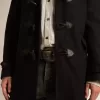 Dunkelblauer Dufflecoat aus Wolle mit Kapuze und Knebelverschluss Dunkelblauer Dufflecoat aus Wolle mit Kapuze und Knebelverschluss